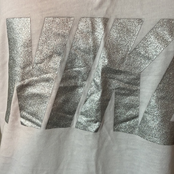 The Nike Tee in White V-Neck with Silver Nike Lettering - Picture 3 of 5